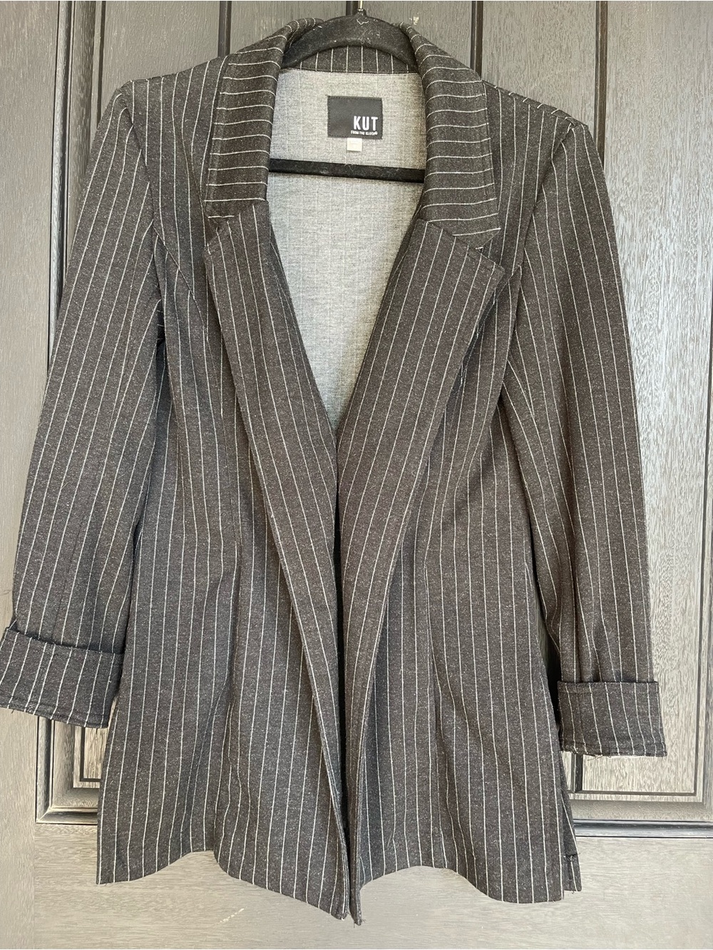 KUT From The Kloth Black Pinstripe Open Front Blazer Small